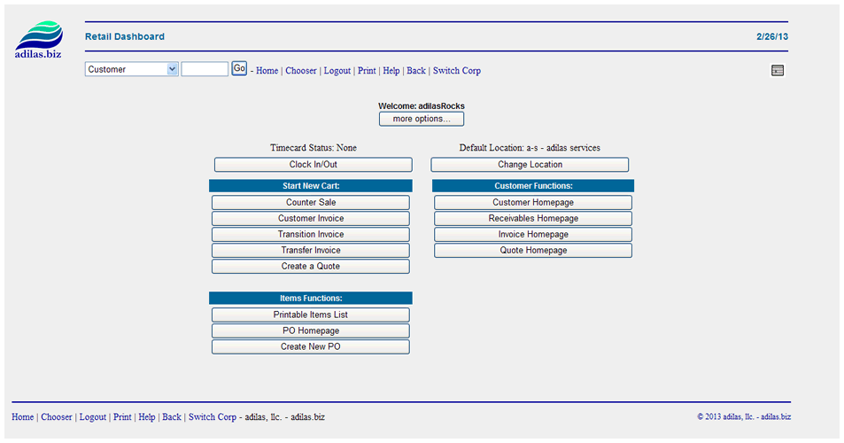 Quick screenshot of the Adilas.biz retail dashboard interface.